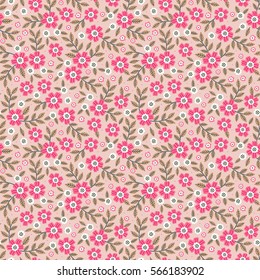 Cute Floral pattern in the small flower. "Ditsy print". Motifs scattered random. Seamless vector texture. Elegant template for fashion prints. Printing with very small rose flowers. Pink background
