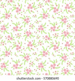 Cute Floral pattern in the small flower. "Ditsy print". Motifs scattered random. Seamless vector texture. Elegant template for fashion prints. Printing with very small pink flowers. White background