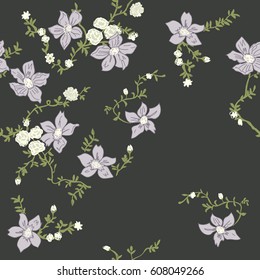 Cute Floral pattern in the small flower. Seamless vector texture. Elegant template for fashion prints. Printing with white and Light lilac flowers.  