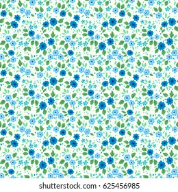 Cute floral pattern in the small flower. Ditsy print. Seamless vector texture. Elegant template for fashion prints. Printing with small blue flowers. White background.