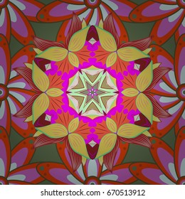 Cute floral pattern in the small flower. Abstract seamless pattern on colored background with bright flowers. Elegant vector texture with floral elements.