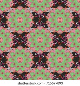 Cute Floral pattern in the small flower. Vector pattern. Gentle, summer floral on pink, gray and green background. Vector illustration.