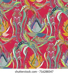 Cute Floral pattern in the small flower. Flowers on pink, green and yellow colors.