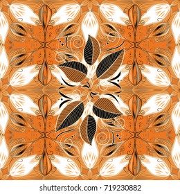Cute Floral pattern in the small flower. Flowers on orange, beige and white colors.