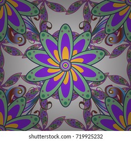 Cute floral pattern in the small flower. Abstract seamless pattern on gray, neutral and violet colors with bright flowers. Elegant vector texture with floral elements.
