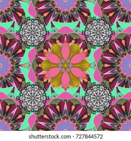 Cute Floral pattern in the small flower. Flowers on pink, blue and green colors.