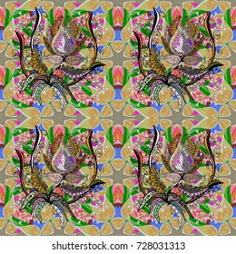 Cute floral pattern in the small flower. Abstract seamless pattern on neutral, green and black colors with bright flowers. Elegant vector texture with floral elements.