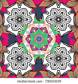 Cute floral pattern in the small flower. Abstract seamless pattern on white, black and blue colors with bright flowers. Elegant vector texture with floral elements.