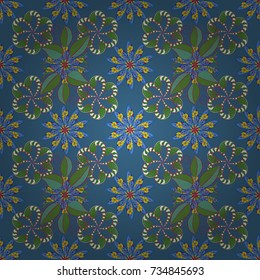 Cute Floral pattern in the small flower. Flowers on blue, green and yellow colors. Vector illustration.