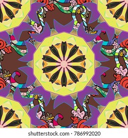 Cute floral pattern in the small flower. Abstract seamless pattern on yellow, brown and violet colors with bright flowers. Elegant vector texture with floral elements.