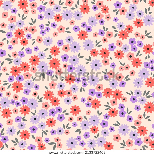 Cute floral\
pattern in the small flower. Seamless vector texture. Elegant\
template for fashion prints. Printing with small orange and lilac\
flowers. Ivory background. Stock\
print.