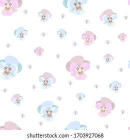 Cute floral pattern in the small flower."Ditsy print".Motifs scattered random. Seamless vector texture. Elegant template for fashion prints. Printing with small pink and blue Viola, pansies flowers