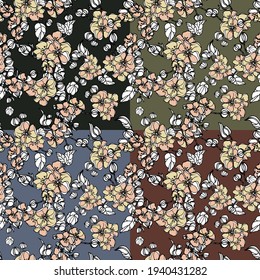 Cute Floral pattern of small flowers. Drawn seamless blooming vector texture. Elegant template for fashion prints. Small flowers on beige background.