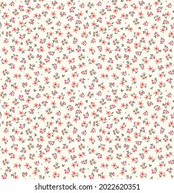 Cute floral pattern in the small flowers. Seamless vector texture. Elegant template for fashion prints. Printing with small pink and coral flowers. White background.