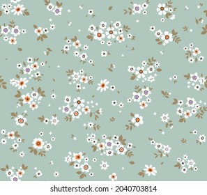 Cute floral pattern in the small flowers. Seamless vector texture. Elegant template for fashion prints. Printing with small white flowers. Light blue background.