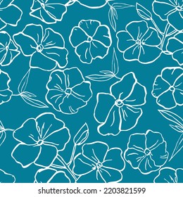 Cute floral pattern in the small flowers. Seamless vector texture. Elegant template for fashion prints. Printing with small white flowers. Blue background.