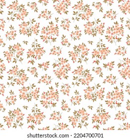 Cute floral pattern in the small flowers. Seamless vector texture. Elegant template for fashion prints. Printing with small pink flowers. White background.