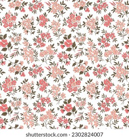 Cute floral pattern in small flowers. Small delicate flowers. White background. Ditsy print. Floral seamless background. The elegant the template for fashion prints. Stock pattern.