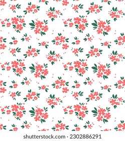 Patrón floral lindo en las flores pequeñas. Textura vectorial sin inconvenientes. Delicada plantilla para impresiones de moda. Impresión con flores rosadas pequeñas. Fondo blanco. Impresión de material.