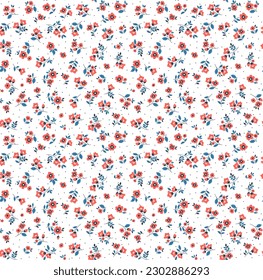 Cute floral pattern in the small flowers. Seamless vector texture. Elegant template for fashion prints. Printing with small red flowers. White background. Stock print.