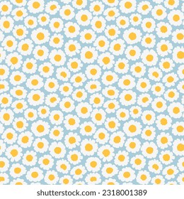 Cute floral pattern in small flowers. Small daisy white flowers. Light blue blue background. Ditsy print. Floral seamless background. Summer template for fashion prints. Stock pattern.