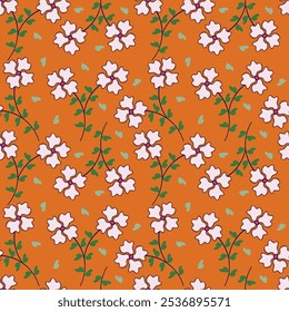 Padrão floral bonito em flores pequenas. Pequenas flores coloridas. Fundo bege dourado. Impressão delicada. Fundo floral sem emenda. Modelo elegante para impressões de moda. Padrão de estoque.
