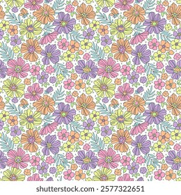 Cute floral pattern in small flowers. Small colorful flowers. White background. Ditsy print. Floral seamless background. Liberty template for fashion prints. Stock pattern.