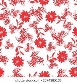Cute floral pattern in the small flowers. Seamless vector texture. Elegant template for fashion prints. Printing with small orange and pink flowers. Ivory background.