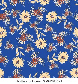 Cute floral pattern in the small flowers. Seamless vector texture. Elegant template for fashion prints. Printing with small orange and pink flowers. Ivory background.