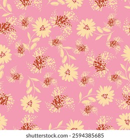 Cute floral pattern in the small flowers. Seamless vector texture. Elegant template for fashion prints. Printing with small orange and pink flowers. Ivory background.