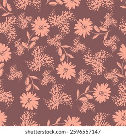 Cute floral pattern in the small flowers. Seamless vector texture. Elegant template for fashion prints. Printing with small orange and pink flowers. Ivory background.