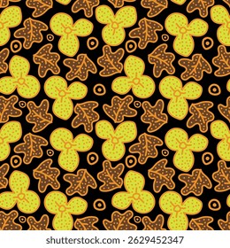 Cute floral pattern in small flowers. Small colorful flowers. Gold beige background. Delicate ditsy print. Floral seamless background. Elegant template for fashion prints. Stock pattern
