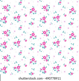 Cute Floral pattern of small flowers. "Ditsy print". Seamless vector texture. Elegant template for fashion prints. Very small pink flowers on white background.