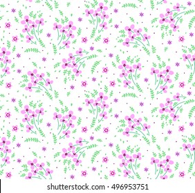 Cute Floral pattern of small flowers. "Ditsy print". Seamless vector texture. Elegant template for fashion prints. Very small pink flowers on white background.
