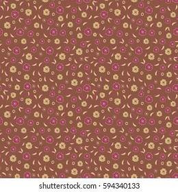 Cute floral pattern in the small flowers on a brown background. Vector abstract flowers. Seamless pattern Vector illustration.