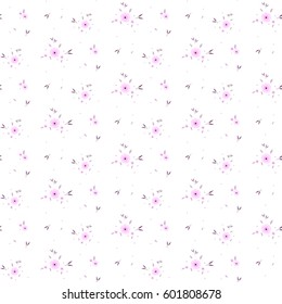 Cute Floral pattern of small flowers. "Ditsy print". Seamless vector texture. Elegant template for fashion prints. Very small pink flowers on white background.