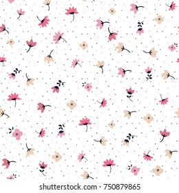 Cute Floral pattern of small flowers with dots