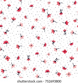 Cute Floral pattern of small flowers with dots