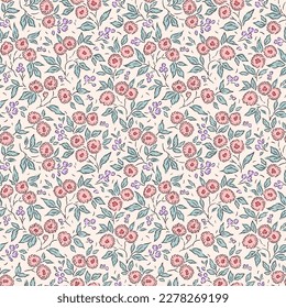 Cute floral pattern in the small gentle flowers. Seamless vector texture. Ditsy template for fashion prints. Illustration with small pink flowers. White background.