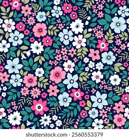 Cute floral pattern in small hand draw abstract flowers. Liberty style. Floral seamless background for fashion prints. Vintage print. Seamless vector texture. Spring bouquet. Stock vector pattern.