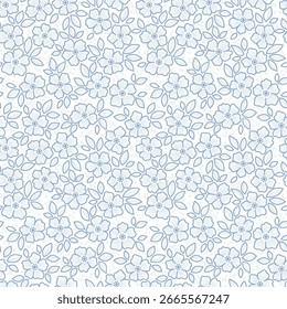 Lindo patrón floral en Pequeñas flores dibujadas a mano. Pequeñas flores azules. El fondo blanco. Impresión sucia. Fondo floral sin fisuras. Plantilla suave para estampados de moda. Moda estampado de verano. Existencias 