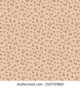 Frische Blumenmuster in den kleinen Blättern. Nahtlose Vektorstruktur. Elegante Vorlage für Modedrucke. Drucken mit kleinen schwarzen Blumen. hellbeiger Hintergrund. Stockdruck.