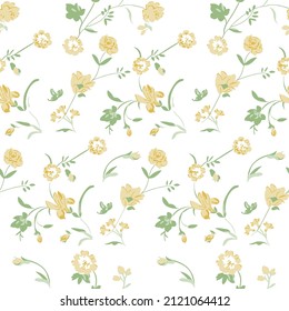 Cute Floral pattern of small rose flowers.Floral buds seamless background,yellow flower seamless pattern