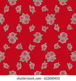 Cute floral pattern in the small rose flowers on a red background. Vector abstract rose flowers. Seamless pattern Vector illustration.