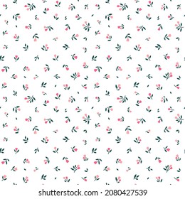 Frische Blumenmuster in den kleinen Tulpenblumen. Nahtlose Vektorstruktur. Elegante Vorlage für Modedrucke. Drucken mit kleinen rosa Blumen. Weißer Hintergrund.

