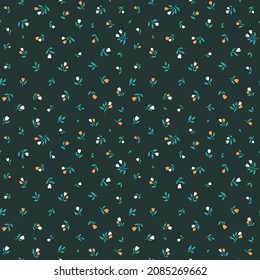 Cute floral pattern in the small tulip flowers. Seamless vector texture. Elegant template for fashion prints. Printing with small orange and white flowers.  Black background.