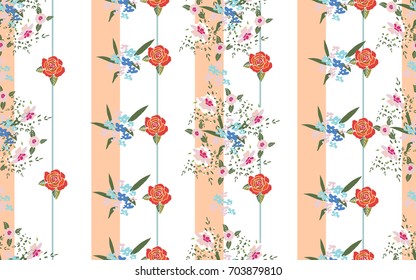 cute floral pattern in small-scale flowers. Seamless striped background for wallpapers, print, gift wrap and scrapbooking.