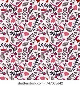 Cute floral pattern, vector. Floral doodling design. Colorful doodle background.