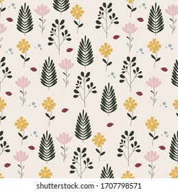 Cute Floral pattern,leaves pattern  in cute pastel pink background. Vector.