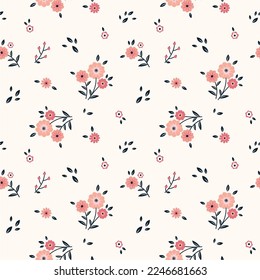 Cute floral patterns in a small flower. Ditsy print. Motives are scattered randomly. Seamless vector texture. Elegant template for fashion prints. Print with very small pink flowers.